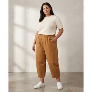 BUYKUD 2XL Caramel Cotton Harem Pants Wide‎ Leg Cropped Barrel Leg Lagenlook